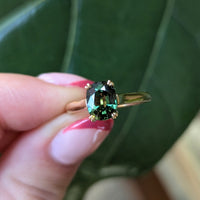Second Empire Cushion Cut Ring - Green Australian Sapphire