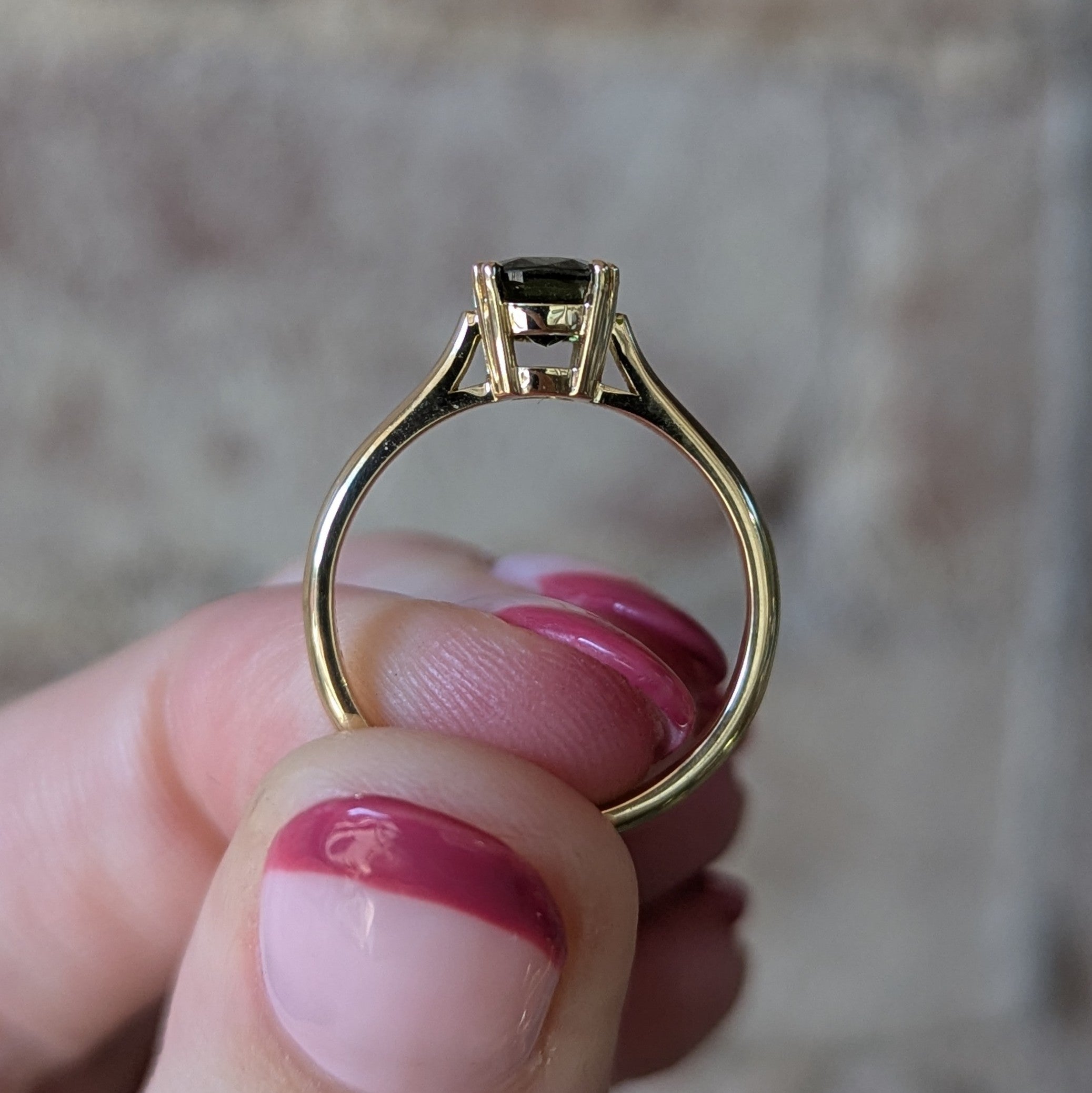 Second Empire Cushion Cut Ring - Green Australian Sapphire