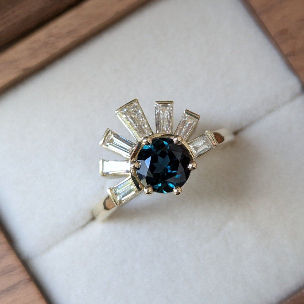 Second Empire Reverse Peacock Ring Sapphire and Diamonds