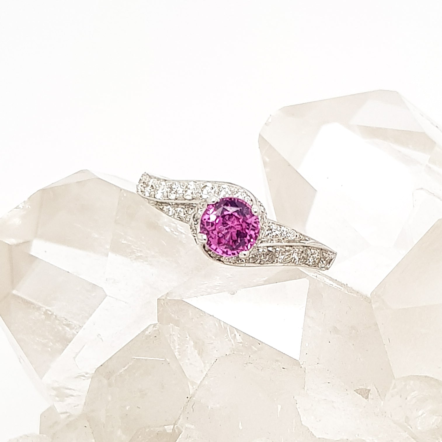 Pink Sapphire and Diamond 18ct White Gold Ring