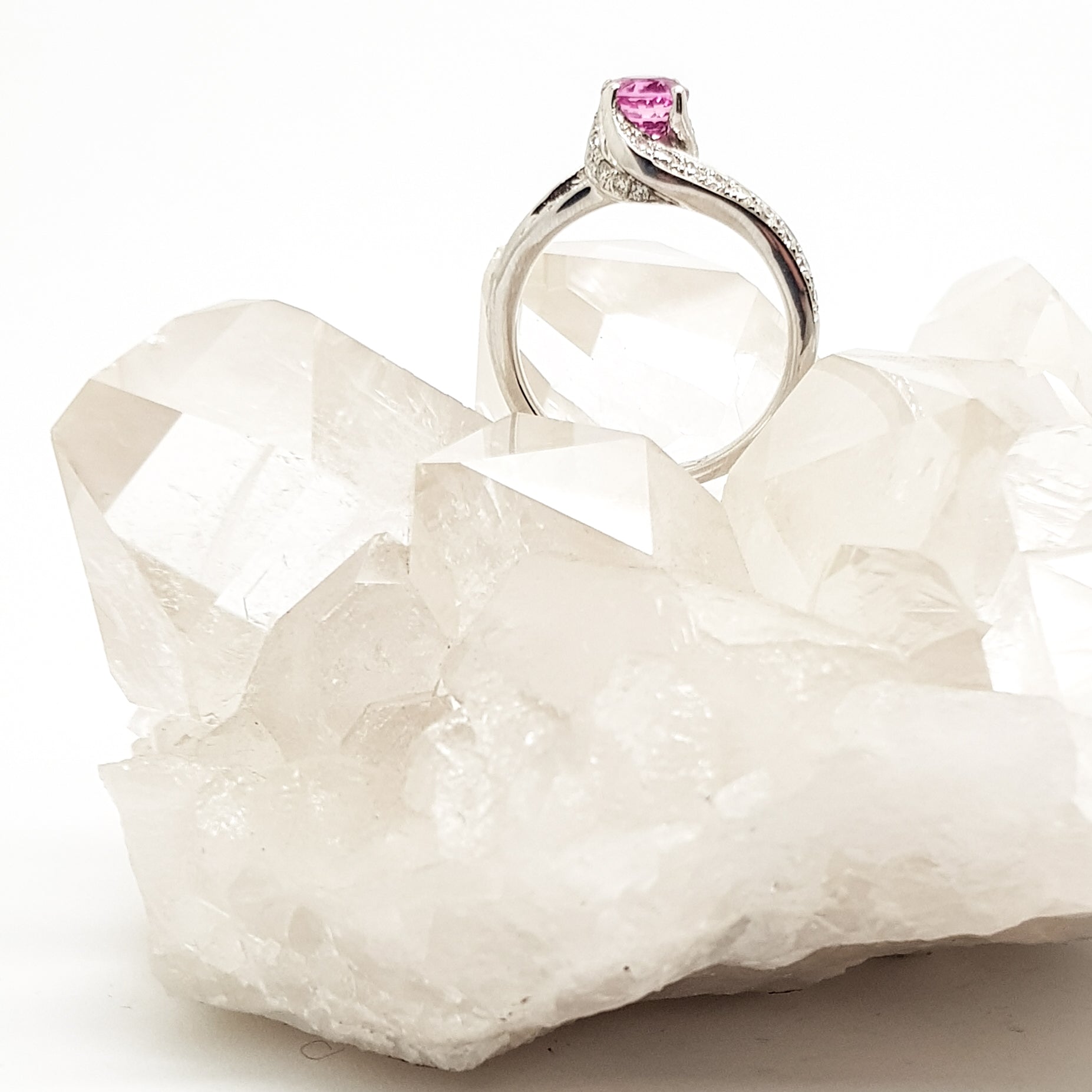 Pink Sapphire and Diamond 18ct White Gold Ring