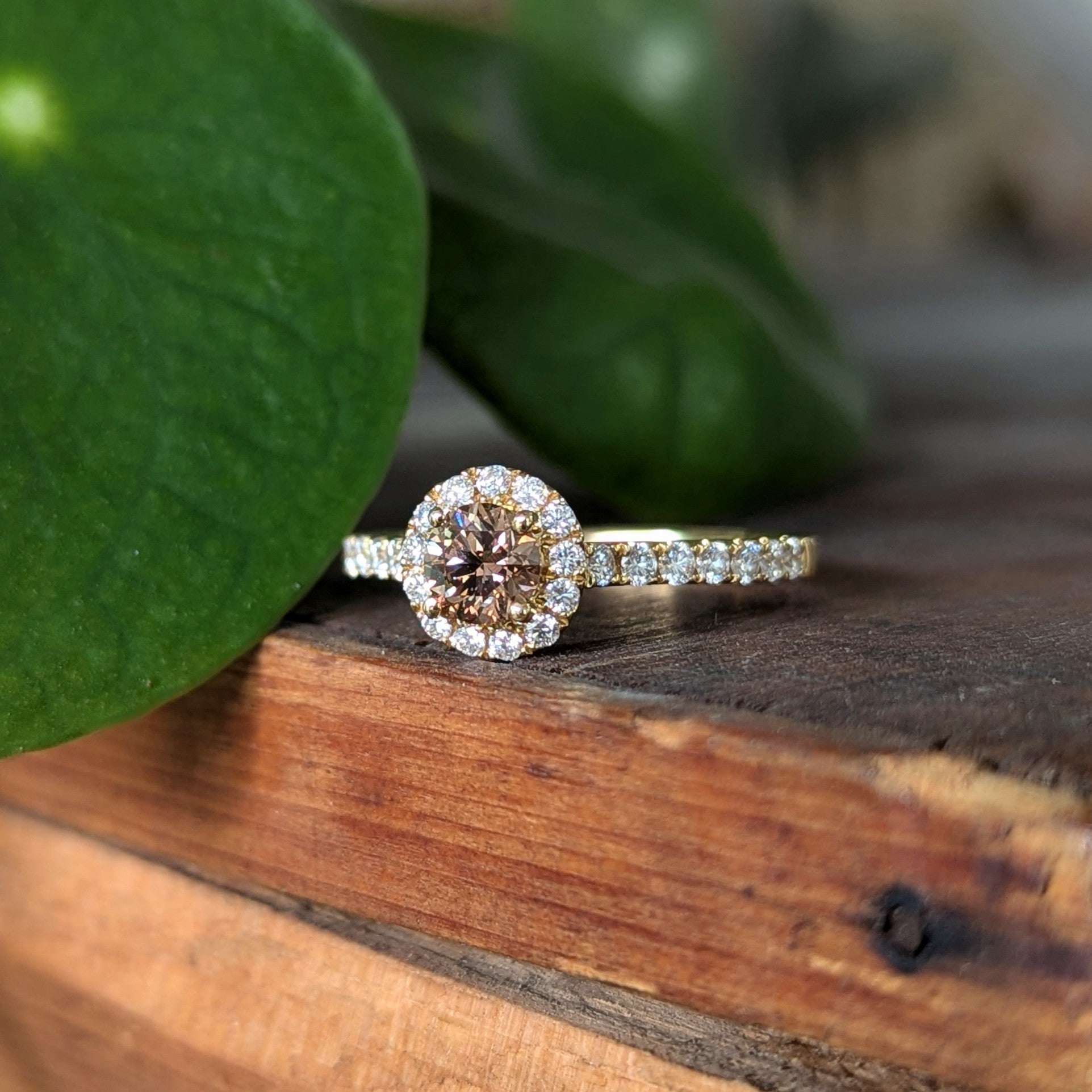 Champagne Diamond Halo Ring