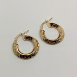 Round Knife Edge Patterned Hoop Earrings 9ct Yellow Gold