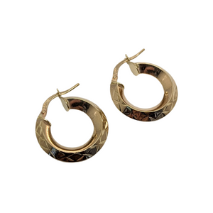 Round Knife Edge Patterned Hoop Earrings 9ct Yellow Gold