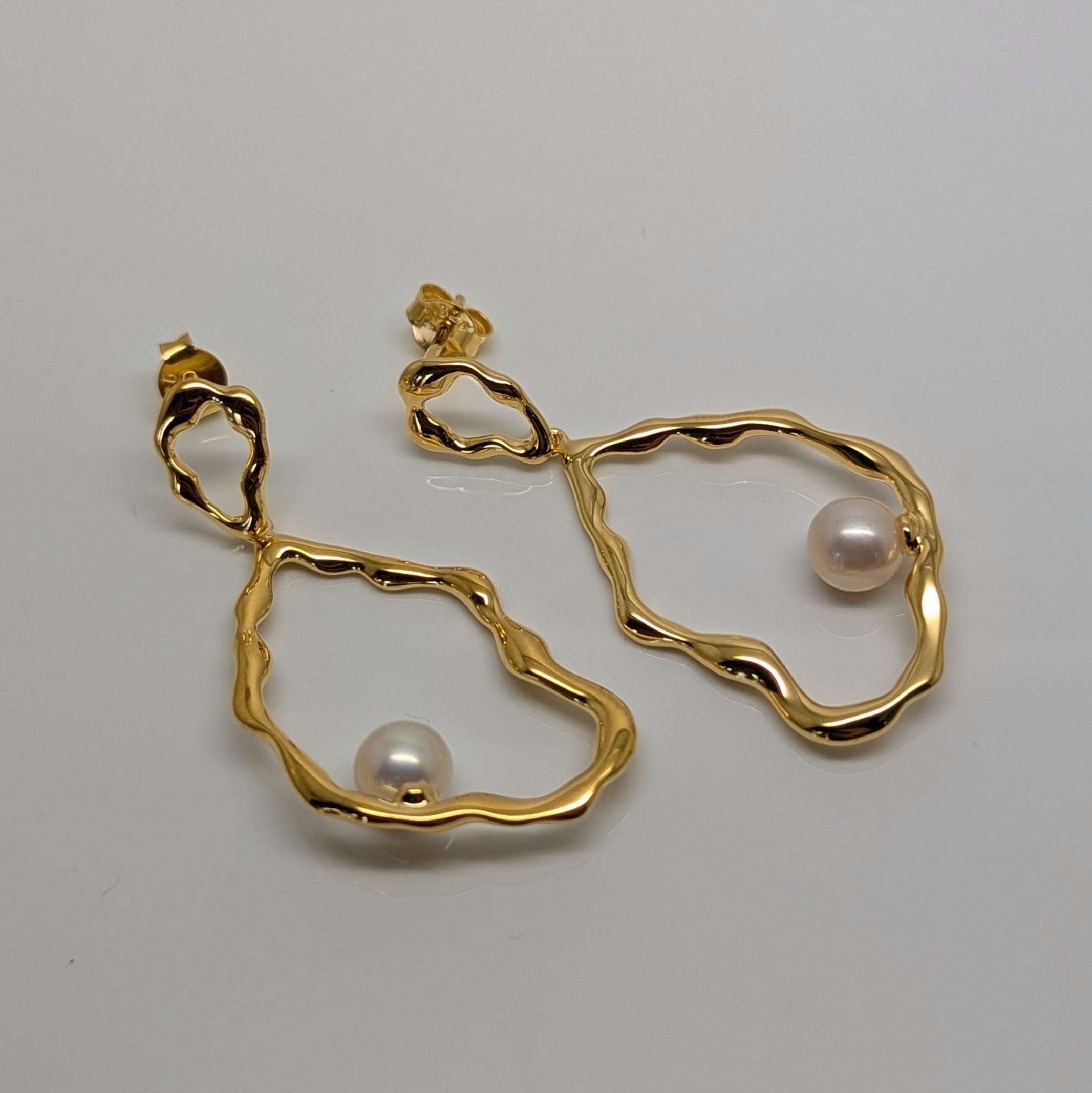 Organic Drop Pearl Earrings - Yellow Gold Plate