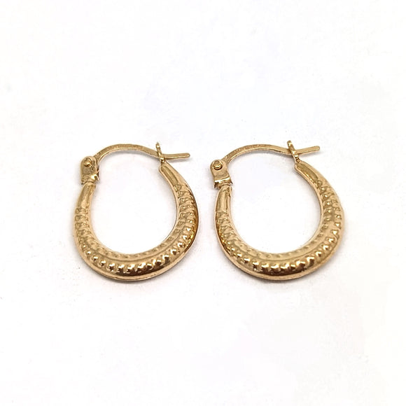 Oval Ribbed Hoop Earrings 9ct Yellow Gold