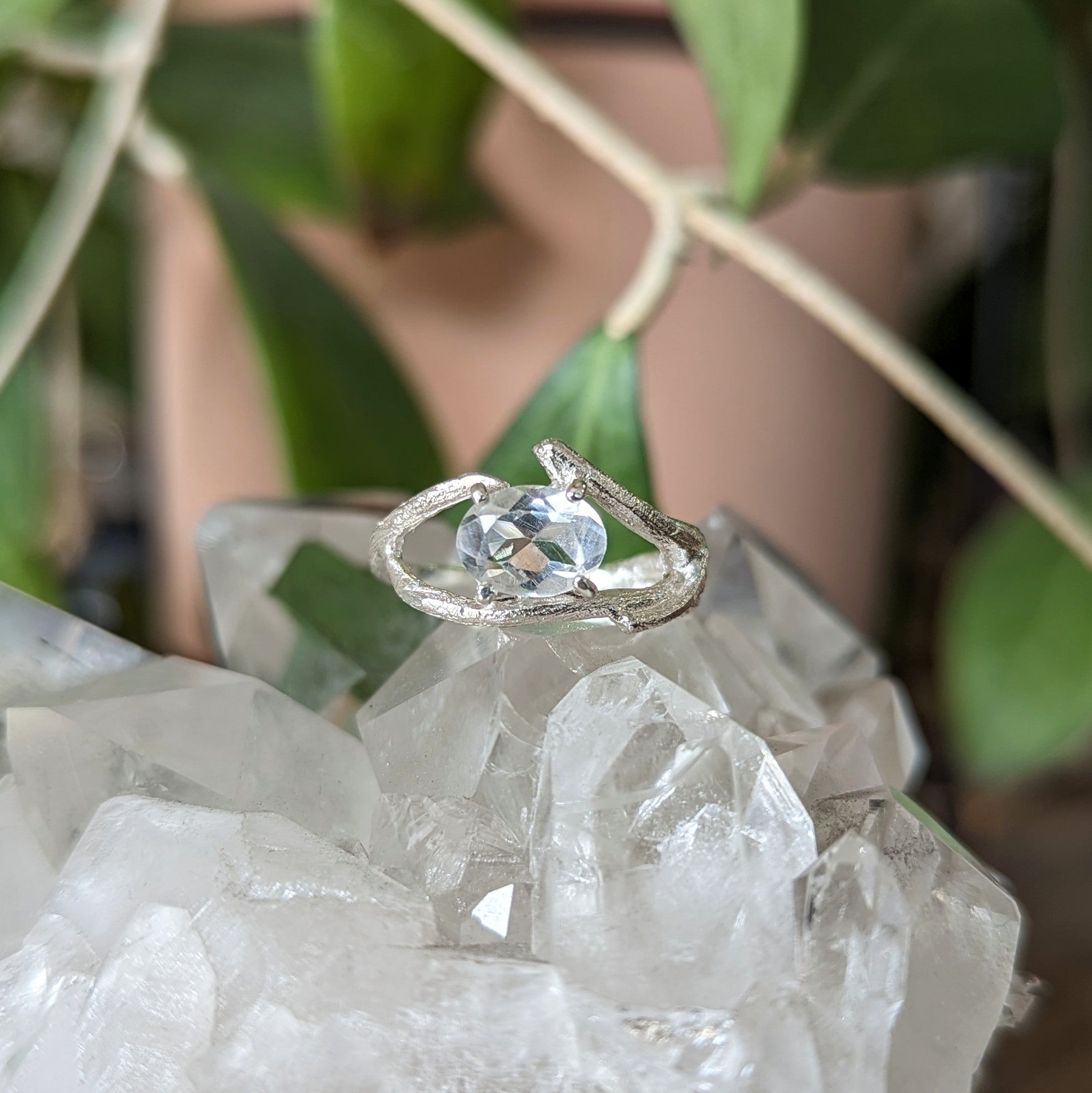 Kirra-Lea -  Sterling Silver angel hair vine twig ring white quartz