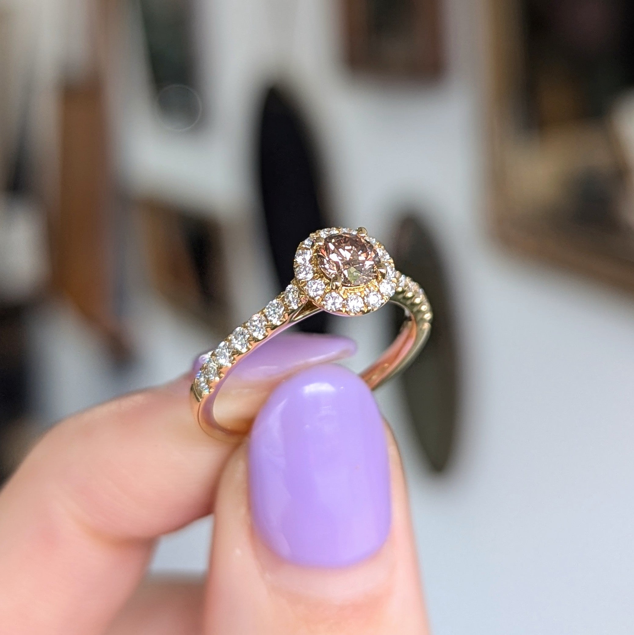 Champagne Diamond Halo Ring