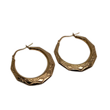 Octagonal Patterned Hoop Earrings 9ct Yellow Gold