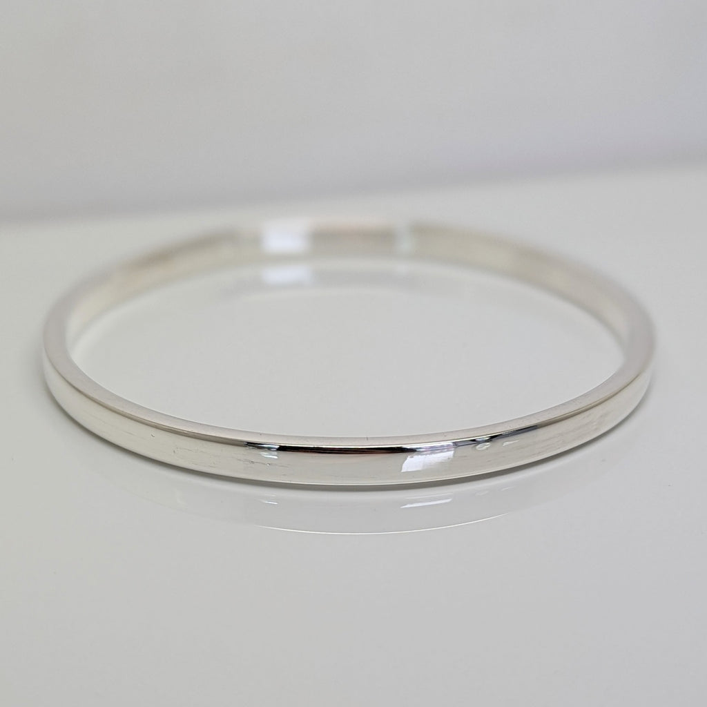 Solid Sterling Silver Flat-Rounded Edge Bangle