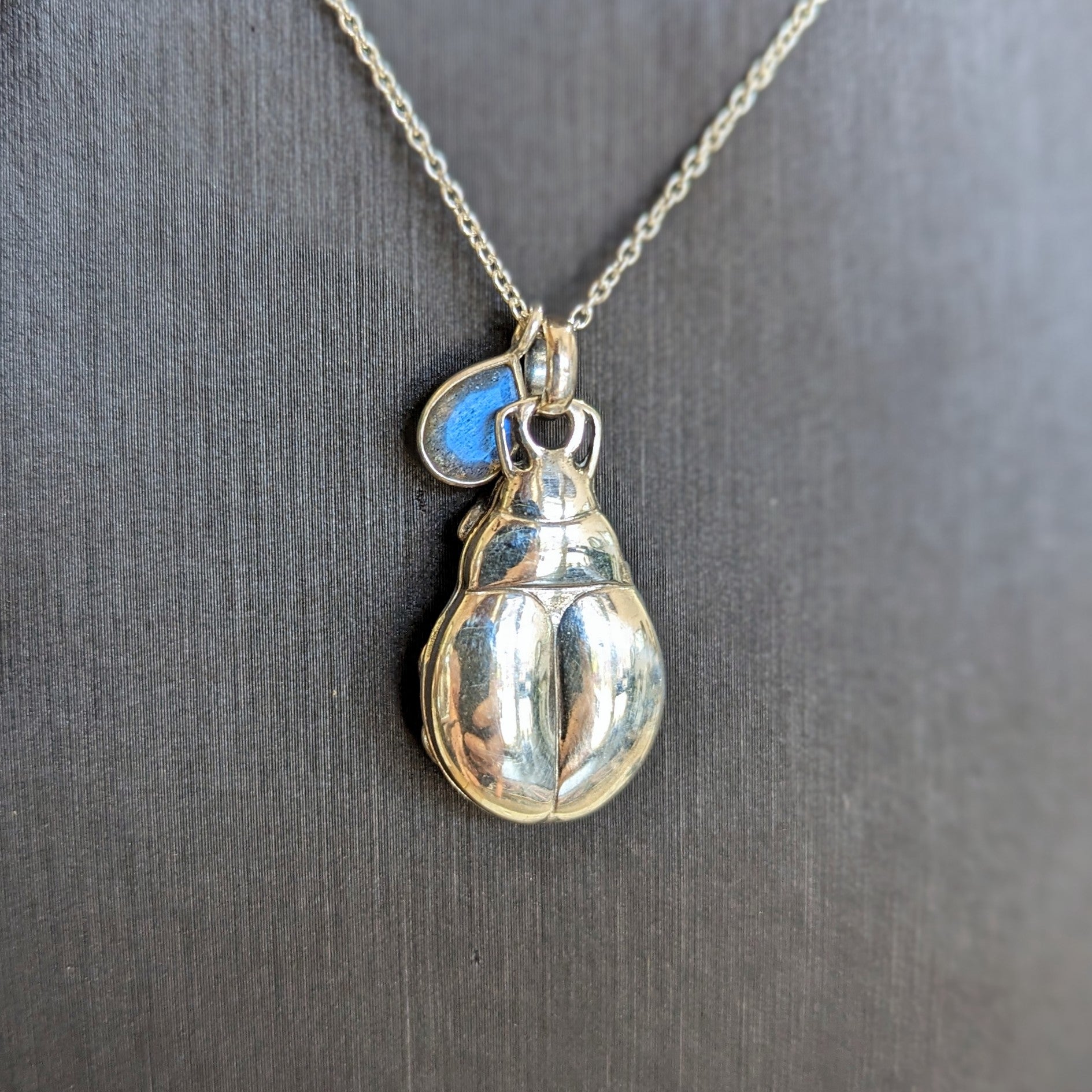 Kirra-Lea - Beetle Locket Necklace with Labradorite