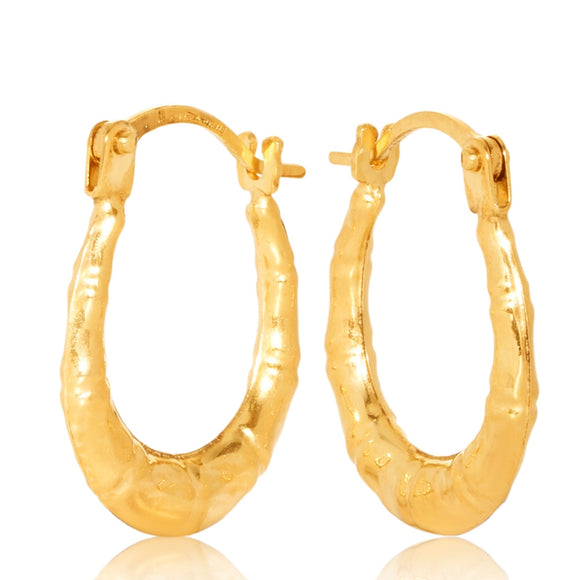 Oval Patterned Hoop Earrings 9ct Yellow Gold