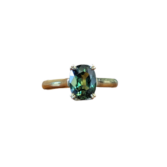 Second Empire Cushion Cut Ring - Green Australian Sapphire
