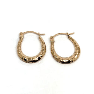 Oval Bamboo Patterned Hoop Earrings 9ct Yellow Gold