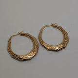 Octagonal Patterned Hoop Earrings 9ct Yellow Gold