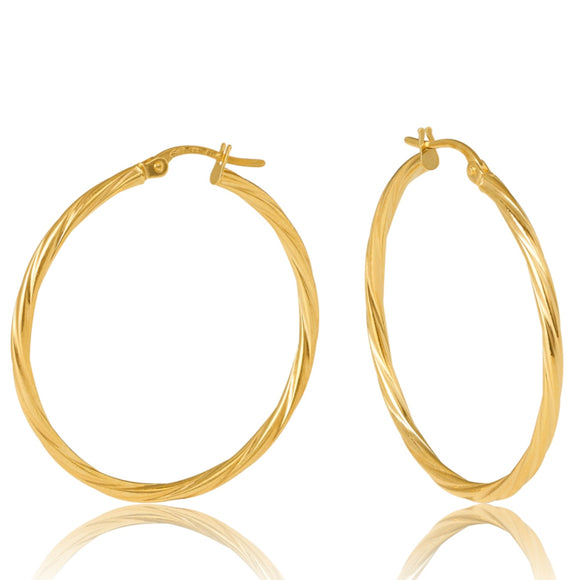 Round Twisted Tube Hoop Earrings 9ct Yellow Gold