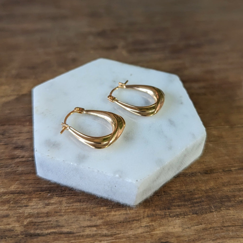 Round Oval Hoop Earrings 9ct Yellow Gold
