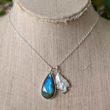 Kirra-Lea - Bezel Set Labradorite Necklace with Oak Leaf Charm