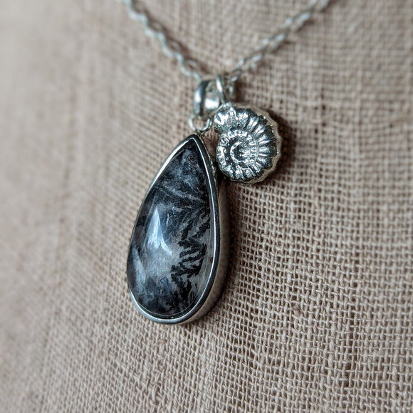 Kirra-Lea - Dendric Quartz Necklace with ammonite charm