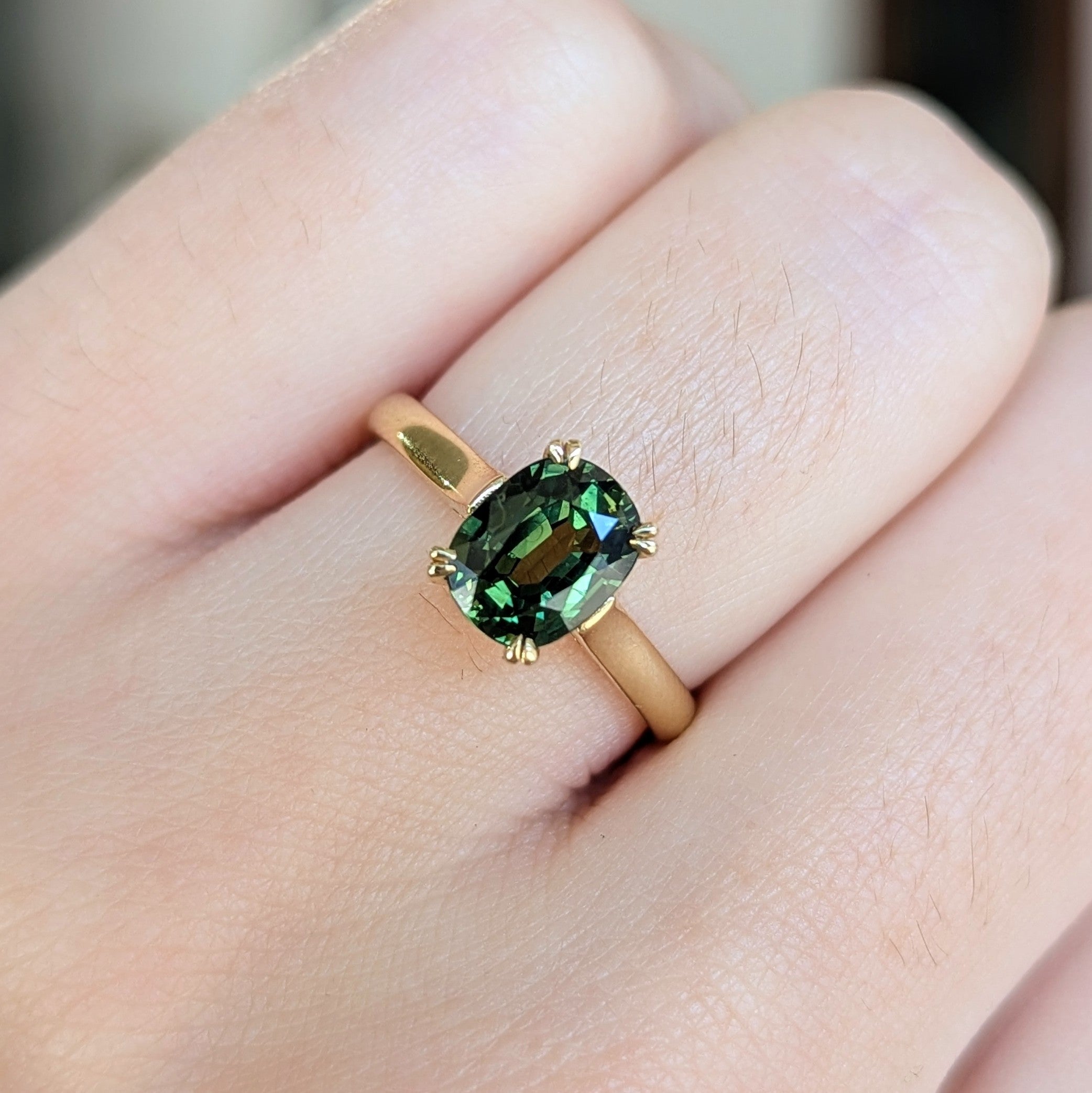 Second Empire Cushion Cut Ring - Green Australian Sapphire