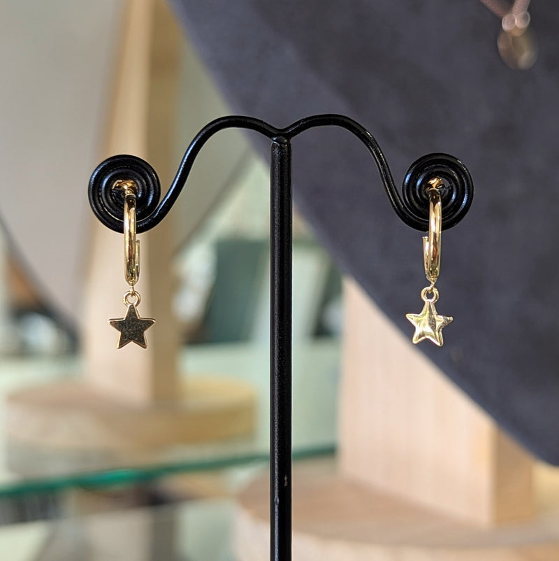 Star Hoop Earrings 9ct Yellow Gold