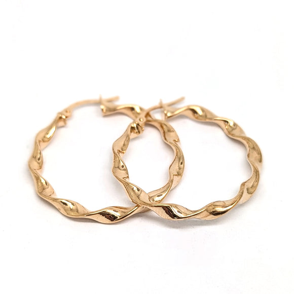 Round Ribbon Twisted Hoop Earrings 9ct Yellow Gold