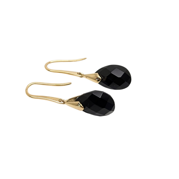 Tear Drop Onyx Earrings 9ct Yellow Gold