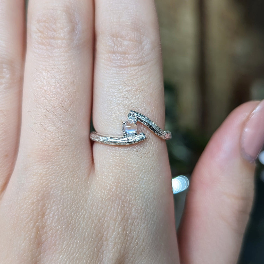 Kirra-Lea -  Sterling Silver angel hair vine twig ring moonstone