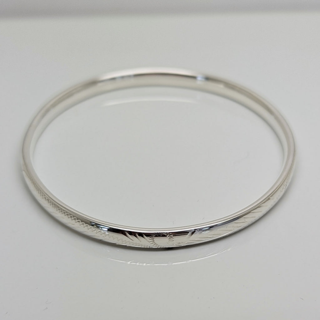 Solid Sterling Silver Engraved Bangle