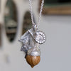 Kirra-Lea - Oak Leaf Pendant with Ammonite and Petrified Wood