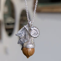 Kirra-Lea - Oak Leaf Pendant with Ammonite and Petrified Wood