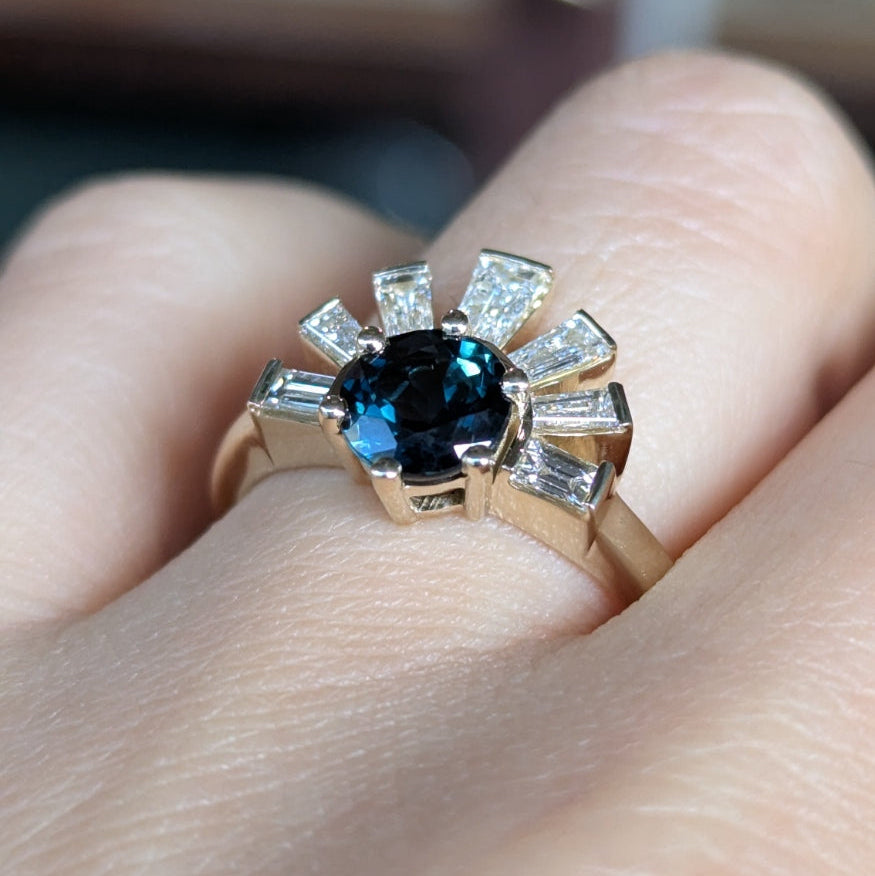 Second Empire Reverse Peacock Ring - Sapphire and Diamonds