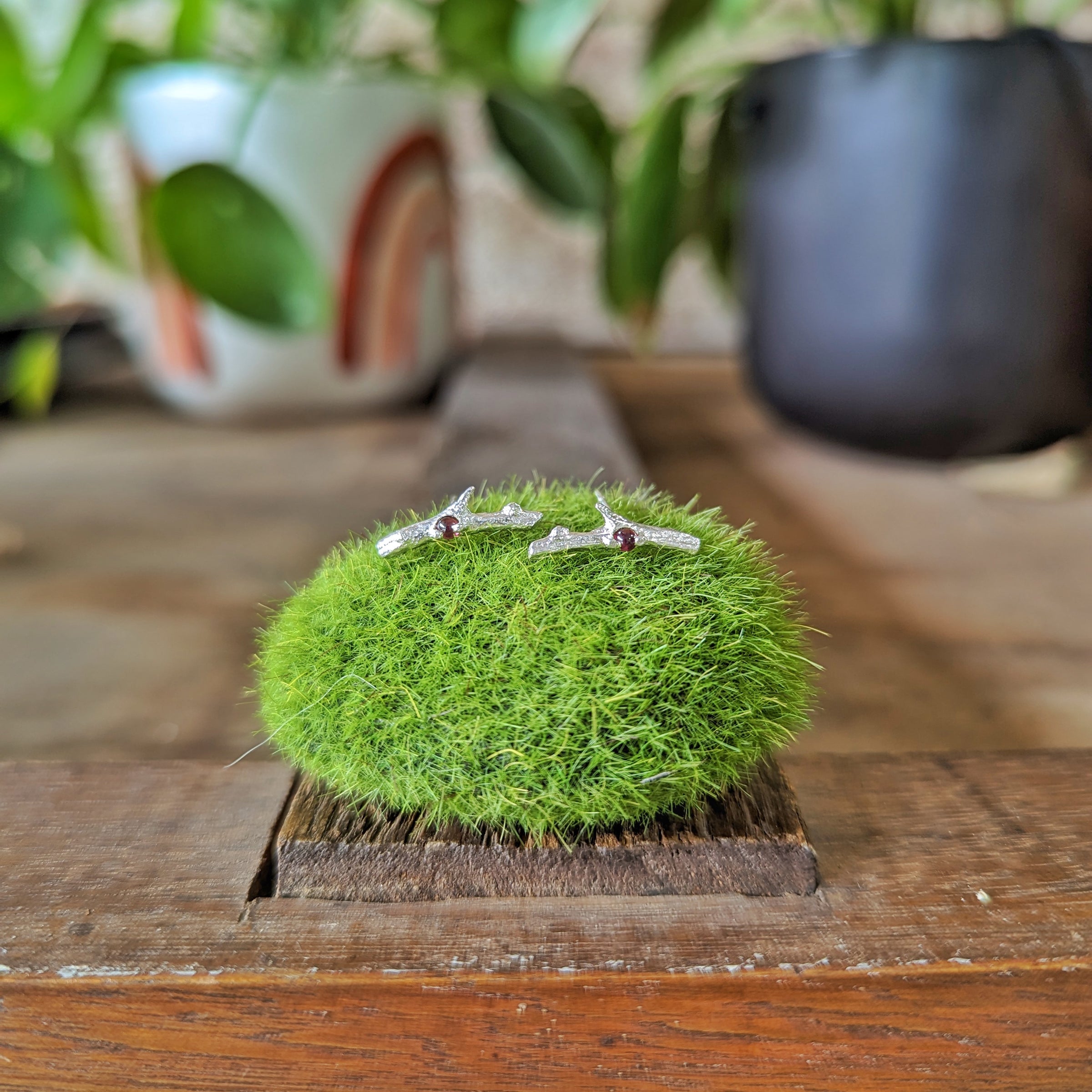 Kirra-Lea - Coastal Tea Tree Twig Studs with Garnets