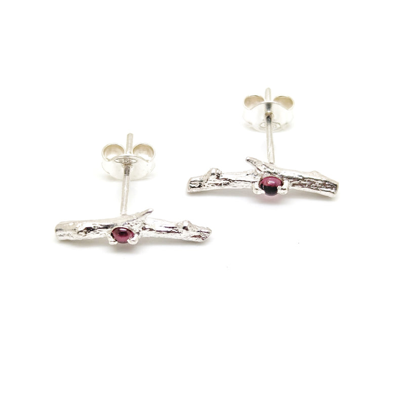 Kirra-Lea - Coastal Tea Tree Twig Studs with Garnets